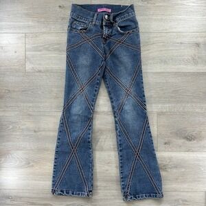 Apollo Girls Size 10 Flare Orange Top Stitch Cotton Blend Y2K 90s Denim